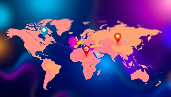 A vibrant digital platform interface showing a map with pins representing influencers and businesses, symbolizing a connection between local entities for marketing partnerships.