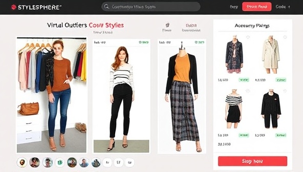 A stylish digital scene showcasing a virtual fashion consultation session with a stylist providing outfit recommendations, style tips, and accessory pairings, featuring a virtual wardrobe display, fashion mood boards, and chic clothing options, highlighting the personalized and trend-forward styling services on StyleSphere.