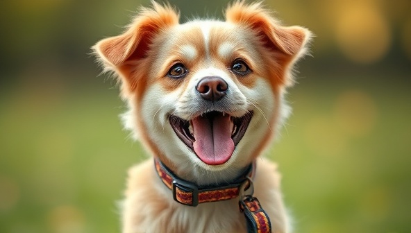 An adorable image of a dog wearing a customized collar with matching leash, showcasing the unique design and quality craftsmanship of the pet accessories, with a playful and joyful pet aesthetic.