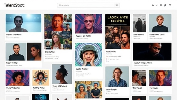 An AI-powered platform interface displaying a diverse range of indie artist profiles, music samples, film trailers, and visual artwork, with sophisticated algorithms matching artists with industry professionals and fans, creating a dynamic and inclusive ecosystem for talent discovery on TalentSpot AI.