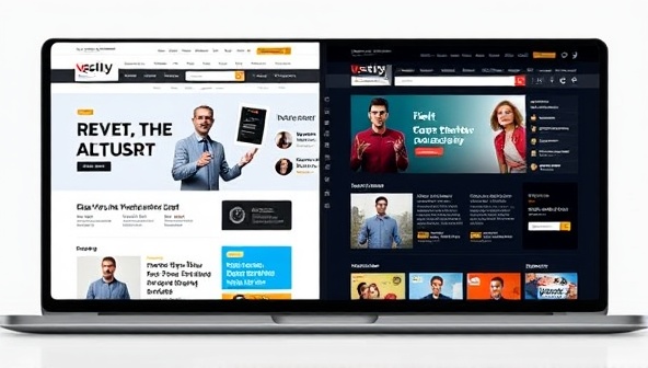 A dynamic split-screen showing a generic website on one side and a personalized website on the other, with tailored content and recommendations based on user preferences, highlighting the impact of data-driven website personalization.