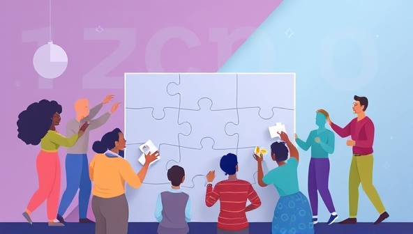 A digital illustration of a diverse group of people placing small puzzle pieces representing investments into a larger puzzle, symbolizing the concept of micro-investing and collaborative wealth-building, conveying inclusivity and financial empowerment.