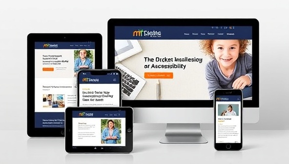 An inclusive website design displayed on multiple devices, emphasizing accessibility features such as high contrast colors, clear typography, and keyboard navigation, illustrating the importance of user-friendly design for all individuals, regardless of abilities.