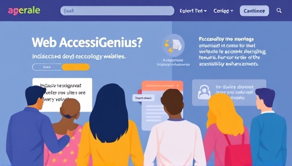 An engaging visual representation of a diverse group of users interacting with a website interface enhanced by AccessiGenius AI, showcasing inclusive design elements, alternative text features, and accessibility enhancements, symbolizing the impact of AI technology on web inclusivity and compliance.