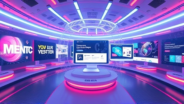 An immersive VR environment showcasing a virtual design gallery with interactive web prototypes floating in a futuristic digital space, surrounded by dynamic visuals and vibrant colors, inviting users to explore and experience web design in a new dimension through VR DesignSphere.