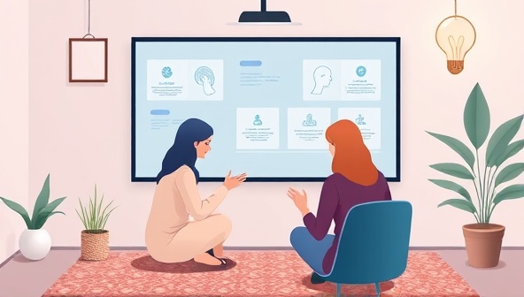 An artistic representation of a virtual mental health counseling session, featuring a counselor and a client engaging in a therapeutic conversation through a secure online platform, surrounded by calming visuals, mindfulness tools, and mental health resources, promoting a safe and supportive healing environment.