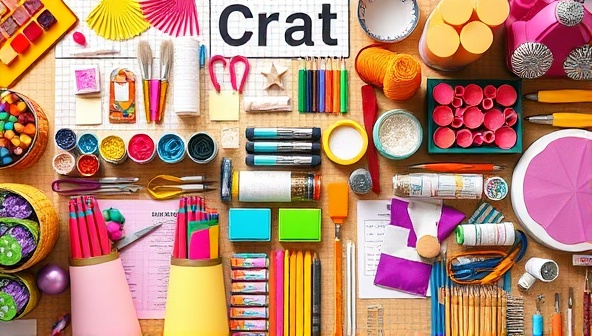 A vibrant image of a beautifully arranged craft table filled with colorful craft supplies, tools, and completed DIY projects, exuding creativity and inspiration for subscribers to dive into their crafting adventures.