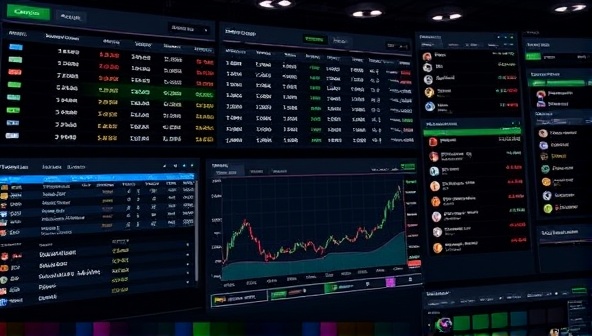 A digital trading floor interface displaying real-time betting odds, market charts, and user profiles engaging in peer-to-peer bet exchanges, conveying a dynamic and interactive betting community atmosphere.