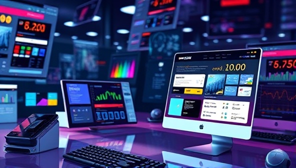 An AI-powered design assistant in action, analyzing user preferences and generating website design suggestions in real-time, with colorful data visualizations and futuristic interface elements, illustrating the seamless integration of AI technology in web design.