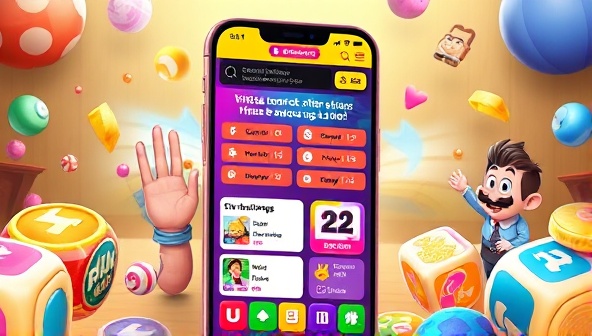 A vibrant mobile app interface showcasing colorful graphics, interactive betting challenges, and virtual rewards, surrounded by animated characters and game elements, creating a playful and engaging atmosphere for users to explore and enjoy.