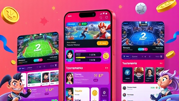 A vibrant and dynamic mobile app interface showcasing different esports games, live tournaments, and betting options, with animated avatars of players engaging in competitive matches, highlighting the interactive and skill-based nature of the SkillBet Arena platform.
