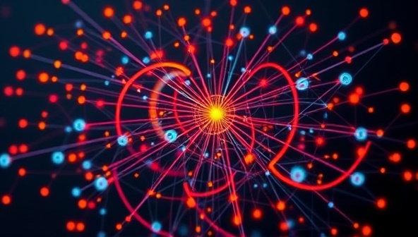 An intricate network visualization graphic representing data connections between influencers and brands, symbolizing the data-driven approach of Datafluence Hub in influencer marketing.