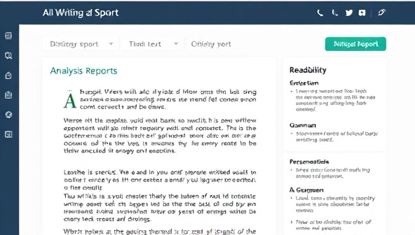 An AI-powered writing analysis tool interface displaying a detailed analysis report of a sample text, highlighting areas for improvement in style, tone, readability, and grammar, with personalized recommendations for enhancing the writing content.