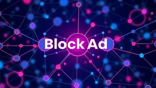 An illustrative depiction of a decentralized blockchain network connecting publishers and advertisers through secure digital transactions, symbolizing the transparency and efficiency of the BlockAd Exchange marketplace in the native advertising ecosystem.
