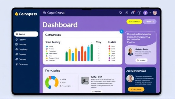 A dynamic platform interface featuring the Career Compass Connect dashboard, with personalized career recommendations, skill-building progress trackers, mentorship connections, and job opportunities tailored to each student's interests and aspirations, showcasing a comprehensive career development tool for young learners.