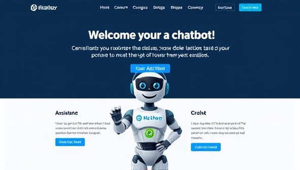 An engaging visual representation of a website with a chatbot avatar welcoming visitors, offering assistance, and guiding them through the site's features, creating a dynamic and interactive user experience.