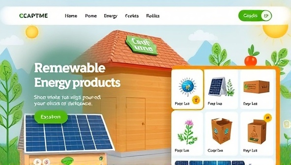A visually appealing online marketplace interface showcasing a variety of renewable energy products, with eco-friendly branding and intuitive navigation, inviting customers to explore and shop for sustainable solutions.