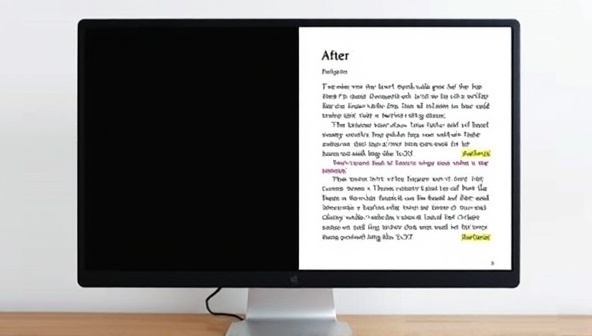 An image of a computer screen showing a before-and-after comparison of a text passage, with the edited version on the right side showcasing significant improvements in readability and clarity, demonstrating the platform's effectiveness.
