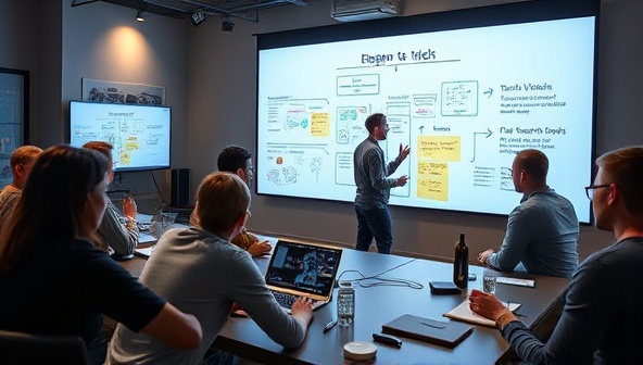 An interactive virtual workshop scene with participants collaborating on game development projects, sharing ideas on digital whiteboards, and receiving feedback from industry mentors, highlighting the creative and collaborative learning environment fostered by GameForge Studio.