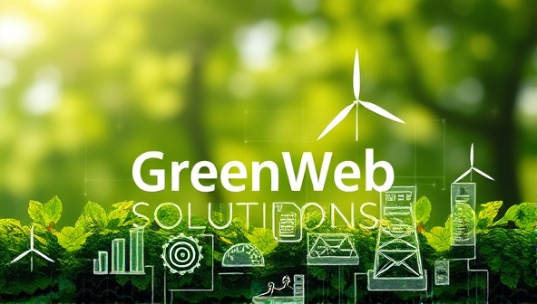 A nature-inspired design featuring lush greenery, renewable energy symbols, and digital elements to represent the eco-friendly approach of GreenWeb Solutions, conveying a harmonious blend of technology and sustainability in web design consultancy.