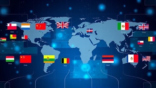 An elegant digital interface displaying diverse language symbols and flags, representing the seamless connection between languages and cultures facilitated by the multilingual writing translation services, symbolizing global communication and understanding.