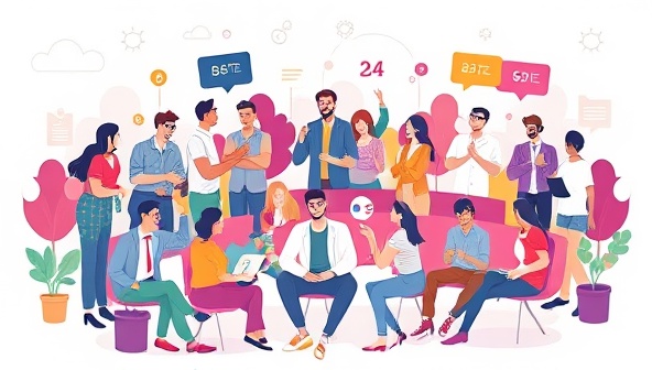 A vibrant social betting community illustration featuring diverse users sharing betting tips, engaging in discussions, and participating in prediction challenges, with interactive features and a welcoming atmosphere, capturing the essence of the BetWhiz Community platform.