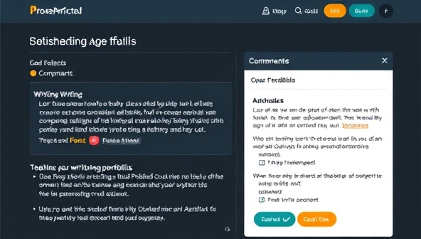 An online platform interface displaying a polished writing portfolio with detailed feedback comments, ratings, and improvement recommendations, highlighting the professional and constructive nature of the ProsePerfected review service.
