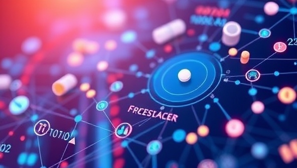 An abstract representation of InteractIQ Rx's AI-powered drug interaction checker, featuring digital algorithms analyzing medication profiles, alerting users to potential interactions, and providing real-time recommendations for safe medication management, illustrating cutting-edge technology and healthcare innovation.