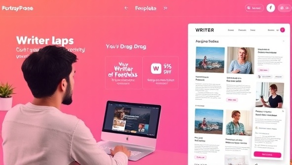 An interface showcasing a writer exploring various design options and writing samples to customize their portfolio website, with a seamless drag-and-drop feature and visually appealing templates, highlighting the user-friendly and creative nature of PortrayProse.
