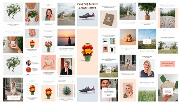 An aesthetically pleasing mood board featuring a collection of social media posts, graphics, and captions showcasing the diverse content styles and themes offered by the customizable social media content subscription service, evoking creativity and inspiration for potential subscribers.