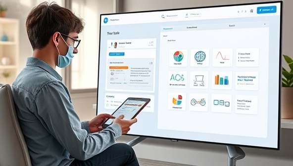 An engaging platform preview showcasing a student interacting with a virtual tutor avatar, exploring interactive study materials and receiving instant feedback, illustrating the personalized and adaptive learning experience offered by EduAI Mentor.