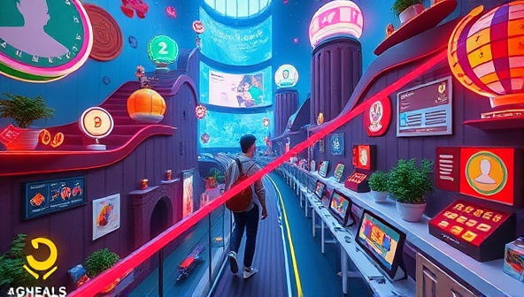 An immersive and visually captivating scene of a user navigating a virtual world filled with web design challenges, interactive elements, and gamification rewards, showcasing the engaging and educational aspect of the gamified web design learning platform.