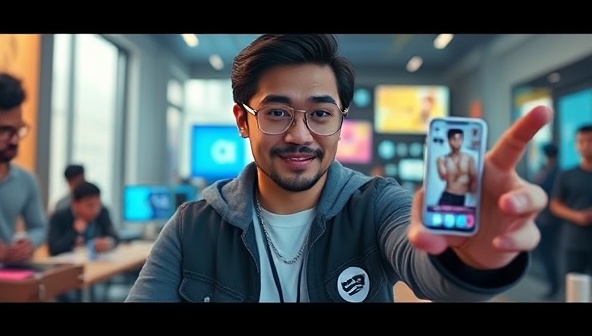 An AR-enhanced video clip showing a popular influencer seamlessly interacting with virtual product placements in their content, blending real-life actions with digitally inserted products, illustrating the innovative approach of VirtuPlacement.