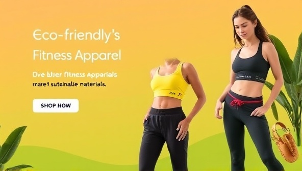 A vibrant display of eco-friendly fitness apparel items available for rental, featuring stylish activewear made from sustainable materials, paired with workout accessories and greenery in the background, promoting a conscious and fashionable fitness lifestyle.