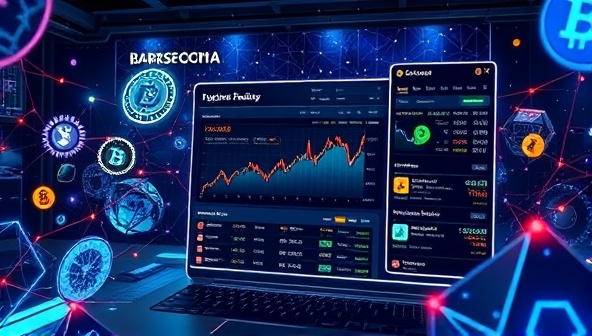 A digital currency education platform interface with futuristic design elements, interactive trading simulators, and real-time market news feeds, surrounded by images of blockchain networks and digital assets, creating a cutting-edge and immersive learning experience for cryptocurrency enthusiasts.