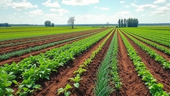 A regenerative farm landscape with diverse cover crops, healthy soil teeming with microbial life, and farmers implementing holistic land management practices, showcasing the principles of regenerative agriculture and sustainable farming for a thriving ecosystem.
