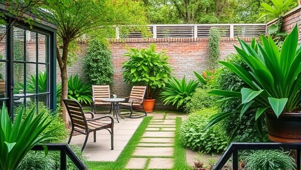 A serene and verdant garden oasis with lush plant displays, tranquil seating areas, and harmonious landscape elements, illustrating the transformative power of personalized plant consultations and garden design in creating vibrant and sustainable outdoor environments.