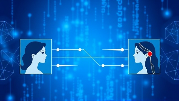 An artistic representation of a digital interface showcasing profiles of influencers and brands side by side, connected by lines symbolizing compatible matches, with AI algorithms in the background processing data, illustrating the platform's innovative approach.