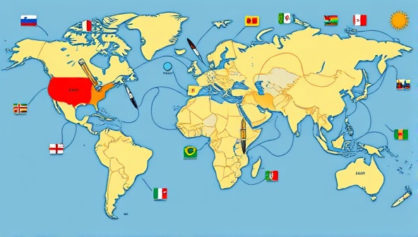 An artistic world map illustration featuring interconnected pens and scrolls representing global writing connections, surrounded by vibrant flags and cultural symbols, symbolizing the platform's international reach and creative exchange possibilities.