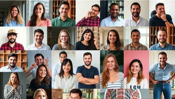 A diverse group of micro-influencers representing various niche markets, engaging with their audiences and promoting products authentically, showcasing the specialized and community-driven nature of the Nichefluence influencer network.