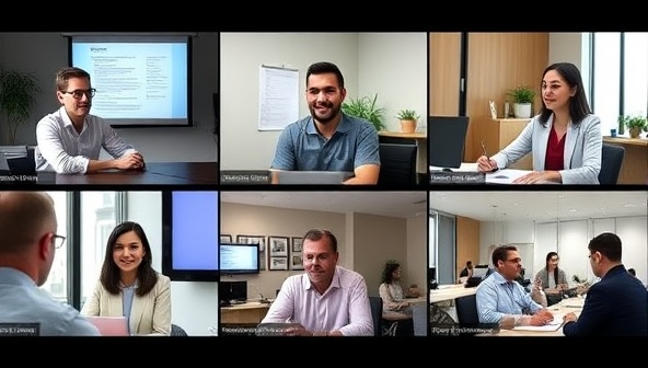 A dynamic and professional virtual career development workshop setting with participants engaged in resume-building activities, mock interviews, and networking exercises, showcasing the focused and interactive learning environment offered by CareerClimb Institute.