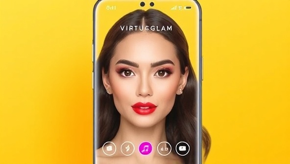 An engaging screenshot of the VirtuGlam App interface, showcasing the virtual makeup try-on features, realistic AR effects, and diverse makeup looks to inspire users to experiment and explore new beauty styles, creating a fun and interactive virtual makeup experience.