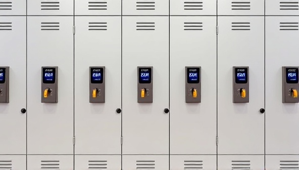 A row of secure, sleek lockers with digital access panels, showcasing the modern and convenient storage options offered by Lock&Load's personalized locker rental service, ideal for urban dwellers and travelers seeking secure storage solutions.