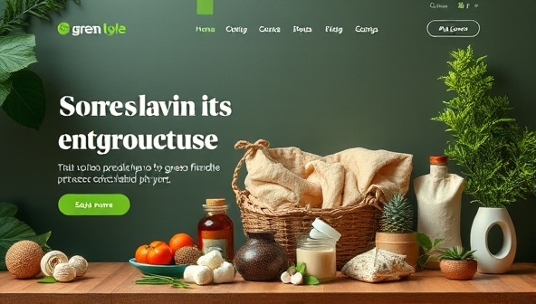 An online marketplace homepage featuring a variety of local eco-friendly products, showcased in a visually appealing and sustainable-themed layout, highlighting the beauty and benefits of green living.