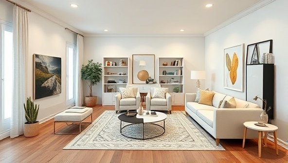 An AR visualization of a virtual living room where users can place and interact with furniture and decor products from an e-commerce store, demonstrating the immersive and interactive shopping experience enabled by ARtistic Visualization.