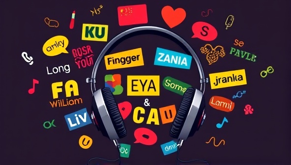 An engaging visual of diverse language symbols and headphones intertwined, representing the fusion of language learning and podcast listening on the PodLingo Interactive platform.
