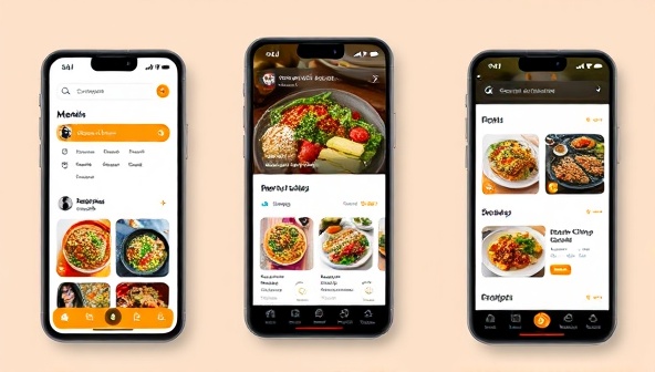 An engaging and interactive image of the SmartEats app interface, showcasing personalized meal suggestions, vibrant recipe images, and intuitive navigation features, illustrating the convenience and customization offered by the AI-powered meal planning platform.