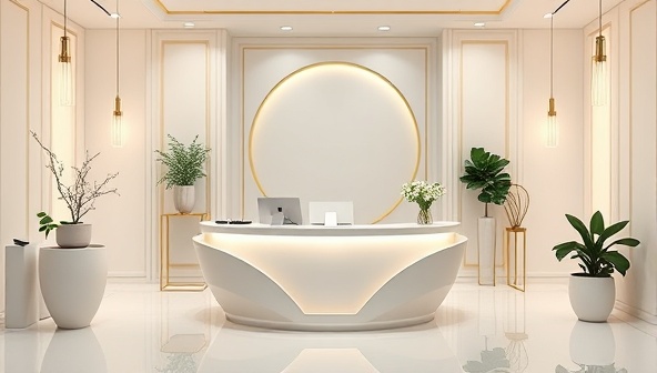 An elegant virtual healthcare concierge service desk with a dedicated concierge assisting a member with medical inquiries and scheduling appointments, surrounded by medical resources and a digital network of healthcare providers, showcasing personalized and exclusive healthcare services.