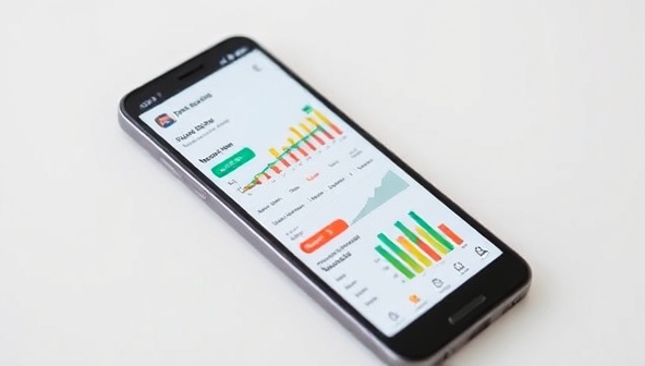 An engaging phone application interface displaying colorful charts and graphs tracking personal finances, with a user confidently managing their budget, conveying simplicity and empowerment.
