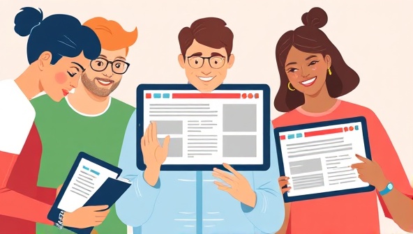 An illustration of diverse individuals interacting with a website displayed on various devices, including a screen reader, braille display, and touch interface, symbolizing inclusive web design practices and equal access for users of all abilities in a visually impactful representation for Inclusive WebWorks.